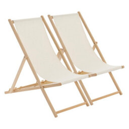Harbour Housewares Folding Wooden Beach Deck Chairs - Natural - Pack Of 2 - thumbnail 1