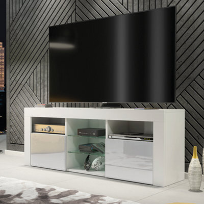 Tv Unit 145Cm Modern White With High Gloss Grey Doors - Creative Furniture - image 1