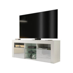 Tv Unit 145Cm Modern White With High Gloss Grey Doors - Creative Furniture - thumbnail 2