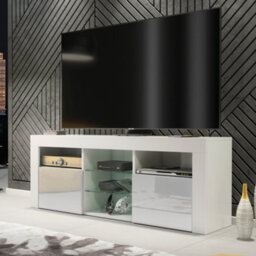 Tv Unit 145Cm Modern White With High Gloss Grey Doors - Creative Furniture - thumbnail 1