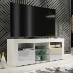 Tv Unit 145Cm Modern White With High Gloss Grey Doors - Creative Furniture - thumbnail 4