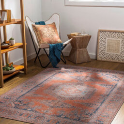 Livabliss Colin-Washable Orange Blue Brown Traditionnal Vintage Boho Living Dining Rug 120 X 170 Cm Easy Care, Non Shedding - thumbnail 2