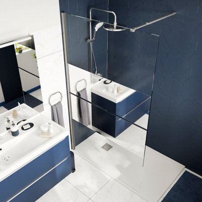 GoodHome Ledava Gloss Chrome Effect Textured Striped Pattern Walk-In Wet Room Glass Screen (H)195Cm (W)80Cm - image 1