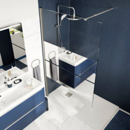GoodHome Ledava Gloss Chrome Effect Textured Striped Pattern Walk-In Wet Room Glass Screen (H)195Cm (W)80Cm