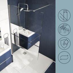 GoodHome Ledava Gloss Chrome Effect Textured Striped Pattern Walk-In Wet Room Glass Screen (H)195Cm (W)80Cm - thumbnail 6