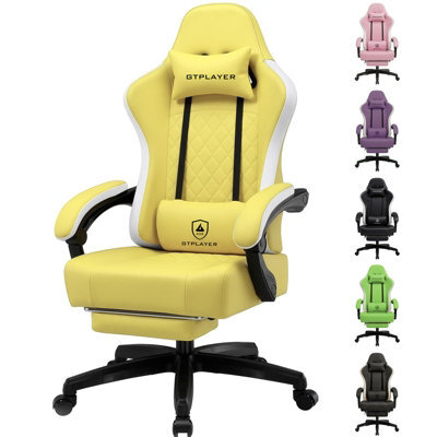 Gtplayer Gaming Chair With Footrest, Ergonomic Computer Desk Chair With Pocket Spring Cushion, Home Office Chair, Pu, Yellow - image 1