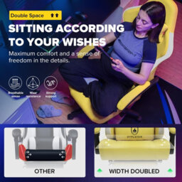 Gtplayer Gaming Chair With Footrest, Ergonomic Computer Desk Chair With Pocket Spring Cushion, Home Office Chair, Pu, Yellow - thumbnail 3