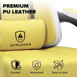 Gtplayer Gaming Chair With Footrest, Ergonomic Computer Desk Chair With Pocket Spring Cushion, Home Office Chair, Pu, Yellow - thumbnail 7
