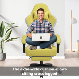 Gtplayer Gaming Chair With Footrest, Ergonomic Computer Desk Chair With Pocket Spring Cushion, Home Office Chair, Pu, Yellow - thumbnail 2