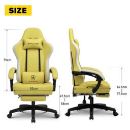 Gtplayer Gaming Chair With Footrest, Ergonomic Computer Desk Chair With Pocket Spring Cushion, Home Office Chair, Pu, Yellow - thumbnail 4