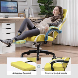Gtplayer Gaming Chair With Footrest, Ergonomic Computer Desk Chair With Pocket Spring Cushion, Home Office Chair, Pu, Yellow - thumbnail 6