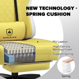 Gtplayer Gaming Chair With Footrest, Ergonomic Computer Desk Chair With Pocket Spring Cushion, Home Office Chair, Pu, Yellow - thumbnail 5