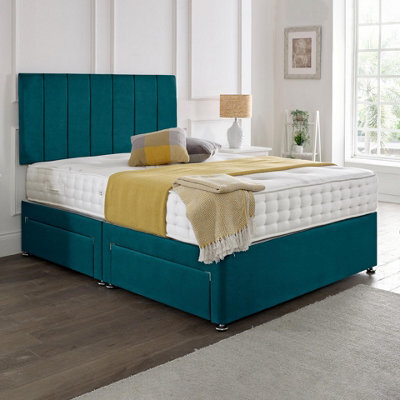 Dining Tables Oslo Matching Headboard Divan Set, 2 Drawer On Same Side With Sprung 1500 Comfort Mattress - Plush Jade - Double - image 1