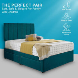 Dining Tables Oslo Matching Headboard Divan Set, 2 Drawer On Same Side With Sprung 1500 Comfort Mattress - Plush Jade - Double - thumbnail 2