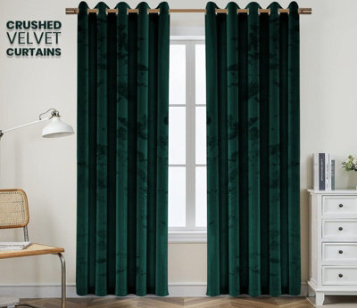 Ameha Emerald Green Velvet Curtains Eyelet Blackout Thick Thermal Insulated Ready Made Ring Top Curtain Pair 66''x72'' Living Room - image 1
