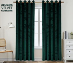 Ameha Emerald Green Velvet Curtains Eyelet Blackout Thick Thermal Insulated Ready Made Ring Top Curtain Pair 66''x72'' Living Room