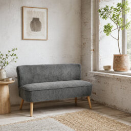 Wyld Haus Dinovi Grey Corduroy 2-Seater Sofa With Natural Wooden Legs 117L X 56.5D X 77H Cm - thumbnail 1