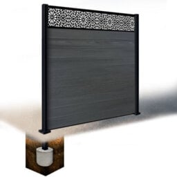 Easycomposite 6Ft Composite Fence Panel & Aluminium Post Sunken In Ground - Anthracite Boards & Morocco Topper Trellis