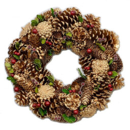 Christmas Wreath 36Cm - Gold Pine Cones