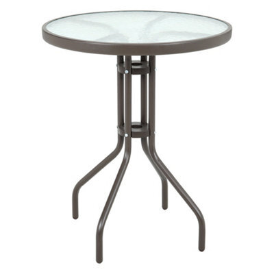 Living And Home Brown Modern Round Metal Garden Table With Tempered Glass Tabletop 60Cm - image 1