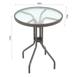 Living And Home Brown Modern Round Metal Garden Table With Tempered Glass Tabletop 60Cm - thumbnail 6
