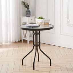 Living And Home Brown Modern Round Metal Garden Table With Tempered Glass Tabletop 60Cm - thumbnail 3