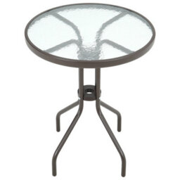 Living And Home Brown Modern Round Metal Garden Table With Tempered Glass Tabletop 60Cm - thumbnail 4