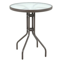 Living And Home Brown Modern Round Metal Garden Table With Tempered Glass Tabletop 60Cm - thumbnail 1
