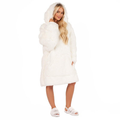 Ohs Fluffy Long Fibre Sherpa Hooded Blanket Plush Fleece Soft Throw, White - image 1