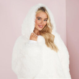 Ohs Fluffy Long Fibre Sherpa Hooded Blanket Plush Fleece Soft Throw, White - thumbnail 2