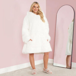 Ohs Fluffy Long Fibre Sherpa Hooded Blanket Plush Fleece Soft Throw, White - thumbnail 4