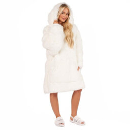 Ohs Fluffy Long Fibre Sherpa Hooded Blanket Plush Fleece Soft Throw, White