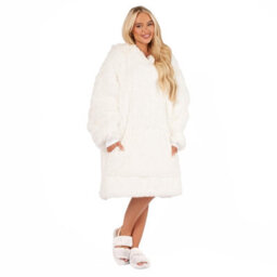 Ohs Fluffy Long Fibre Sherpa Hooded Blanket Plush Fleece Soft Throw, White - thumbnail 5