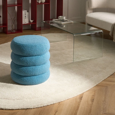 Wyld And Coco Blue Bouclé Round Pouffe - Versatile Footstool, Side Table And Occasional Seat, W43 X D43 X H47Cm - image 1