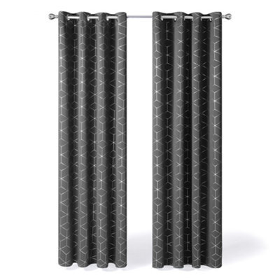 Deconovo Eyelet Blackout Curtains, Thermal Diamond Foil Printed Curtains For Living Room, 66 X 90 Inch, Grey, One Pair - image 1