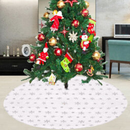 Neel Blue 1 Metre White Velvet Christmas Tree Skirt With Silver Snowflakes Pattern Tree Base