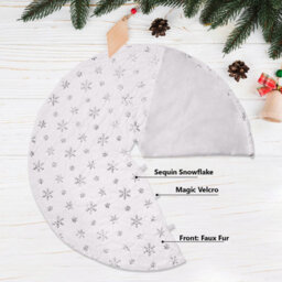 Neel Blue 1 Metre White Velvet Christmas Tree Skirt With Silver Snowflakes Pattern Tree Base - thumbnail 3