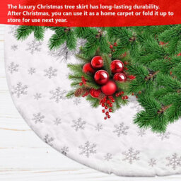 Neel Blue 1 Metre White Velvet Christmas Tree Skirt With Silver Snowflakes Pattern Tree Base - thumbnail 4