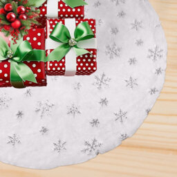 Neel Blue 1 Metre White Velvet Christmas Tree Skirt With Silver Snowflakes Pattern Tree Base - thumbnail 7