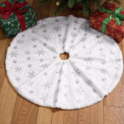 Neel Blue 1 Metre White Velvet Christmas Tree Skirt With Silver Snowflakes Pattern Tree Base - thumbnail 8