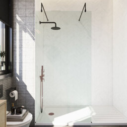 Balterley Hollinsclough Contemporary Bathroom 8mm Glass Bathroom Wetroom Screen With Arms & Feet, Matt Black, 1950 X 1000 X 14mm - thumbnail 2