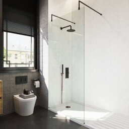 Balterley Hollinsclough Contemporary Bathroom 8mm Glass Bathroom Wetroom Screen With Arms & Feet, Matt Black, 1950 X 1000 X 14mm - thumbnail 3