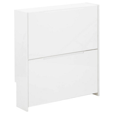 2 Tier White Narrow High Gloss Shoe Cabinet - image 1