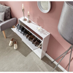 2 Tier White Narrow High Gloss Shoe Cabinet - thumbnail 4