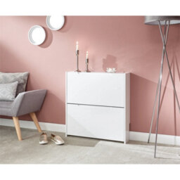 2 Tier White Narrow High Gloss Shoe Cabinet - thumbnail 2