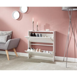 2 Tier White Narrow High Gloss Shoe Cabinet - thumbnail 3