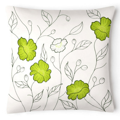 Intimates Embroidered Detail Faux Silk Cushion, Zip Closure, Machine Washable - Lime
