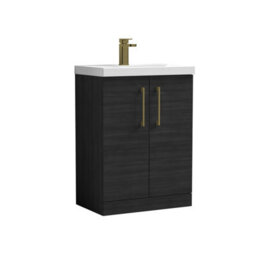 Balterley Bramshall Contemporary Bathroom Floor Standing 2-Door Vanity Unit & Mid-Edge Basin, Charcoal Black, 600mm