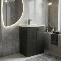 Balterley Bramshall Contemporary Bathroom Floor Standing 2-Door Vanity Unit & Mid-Edge Basin, Charcoal Black, 600mm - thumbnail 3