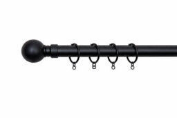 Shopnbits Black Extendable Curtain Pole Set 160 To 310Cm 28mm Heavy Duty Metal Rod Ball Finials Rings Brackets - thumbnail 1